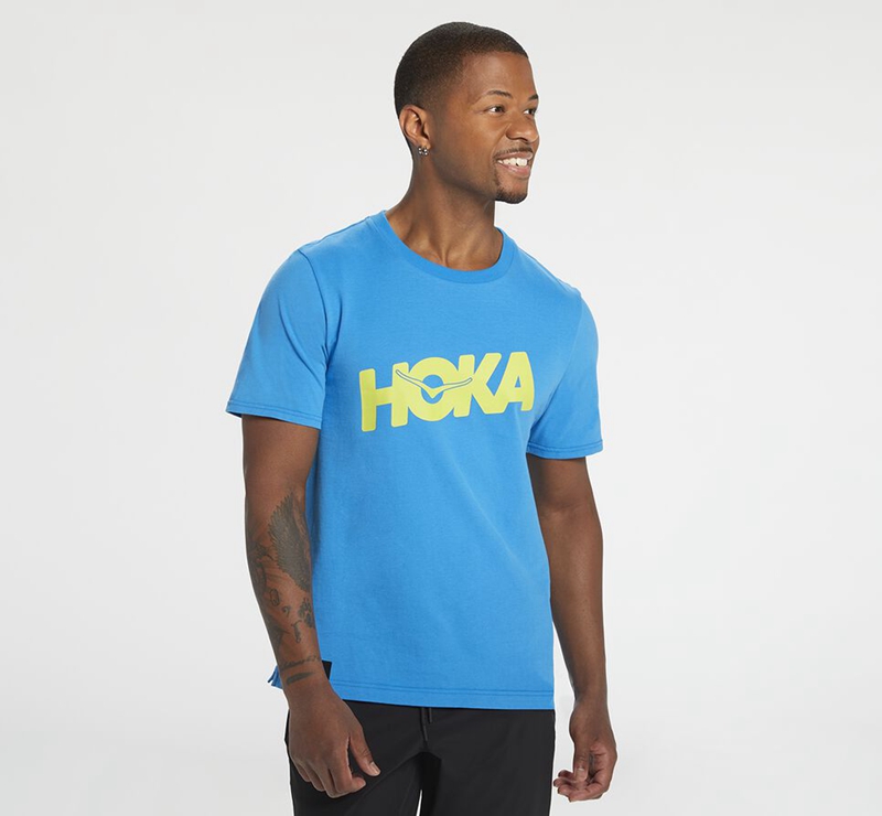 Blue Hoka Brand Tee Men's Running Tops | 01897-XNFL