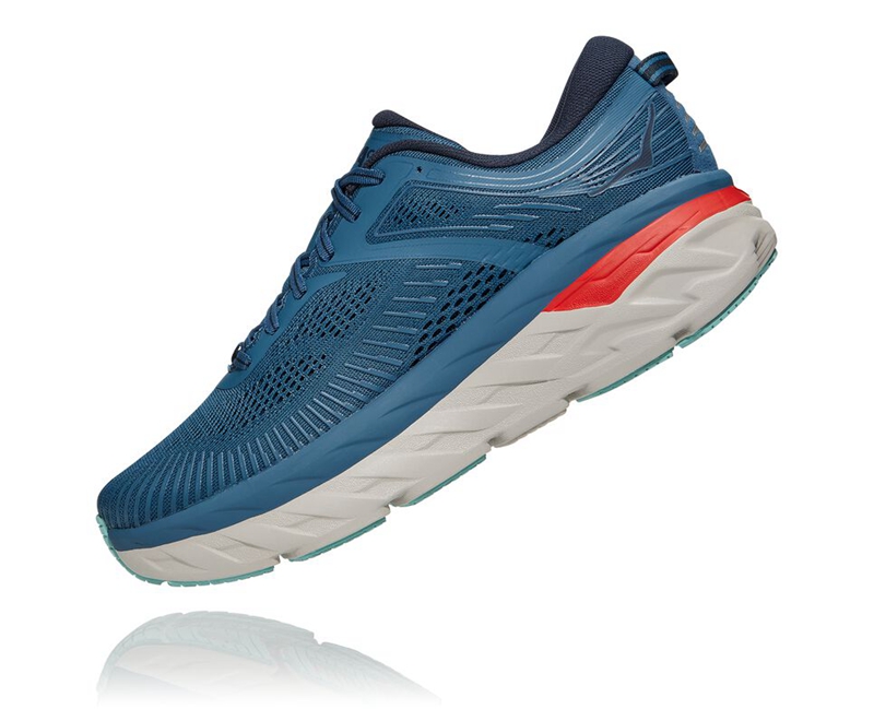 Blue Hoka Bondi 7 Men's Road Running Shoes | 59184-CNQZ