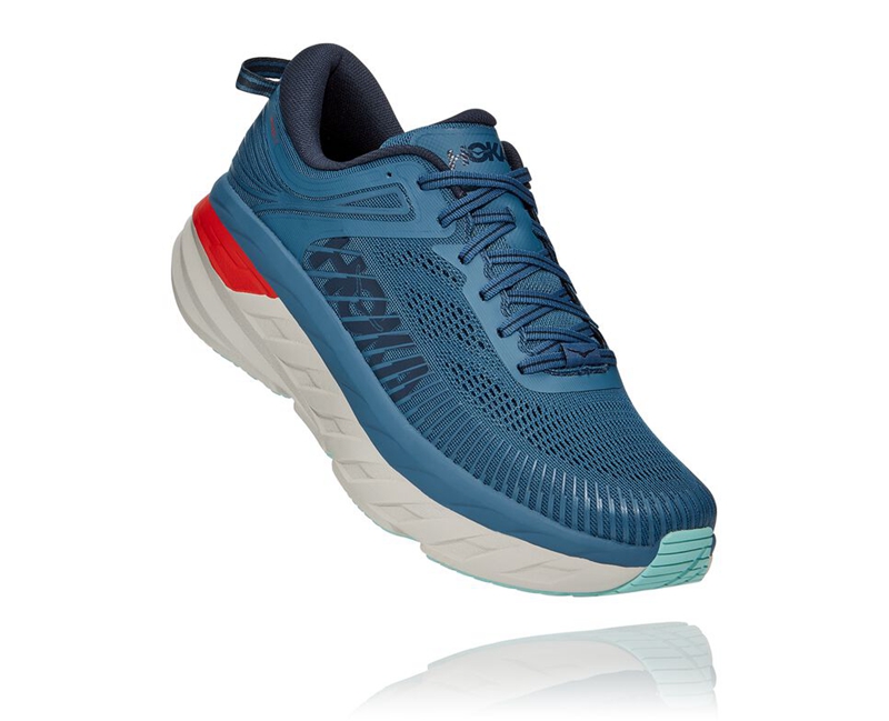 Blue Hoka Bondi 7 Men\'s Road Running Shoes | 59184-CNQZ