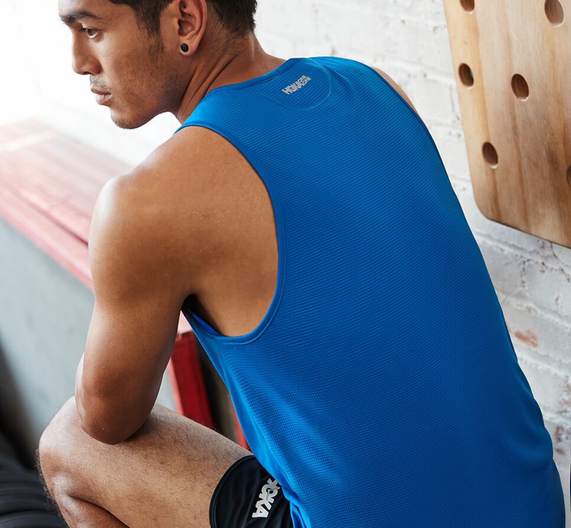 Blue Hoka Performance Men's Running Tops | 59016-TYOB