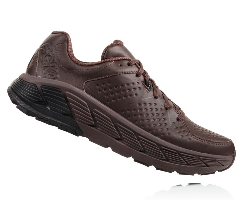 Coffee Hoka Gaviota Leather Men's Trail Running Shoes | 27960-TWNJ