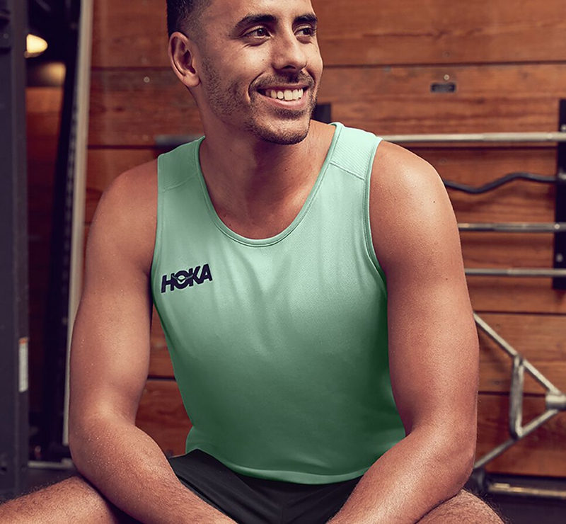 Green Hoka Performance Men's Running Tops | 20379-WCGZ