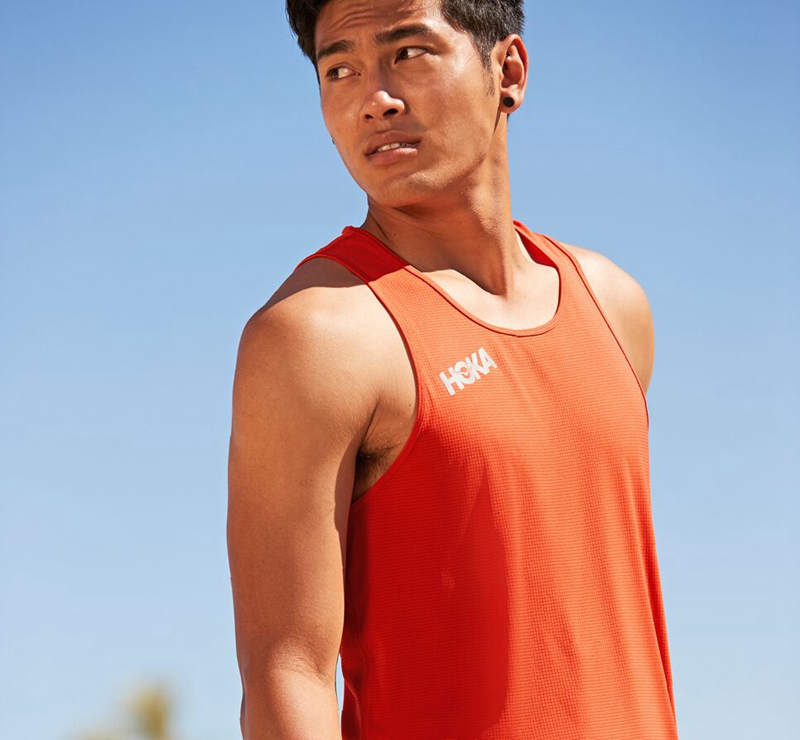 Rose Hoka Singlet Men's Running Tops | 57932-XPLC