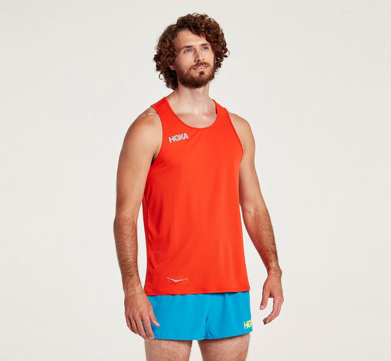 Rose Hoka Singlet Men\'s Running Tops | 57932-XPLC