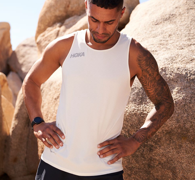 White Hoka Single Men's Running Tops | 71693-FXRM