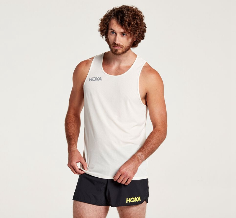 White Hoka Single Men\'s Running Tops | 71693-FXRM